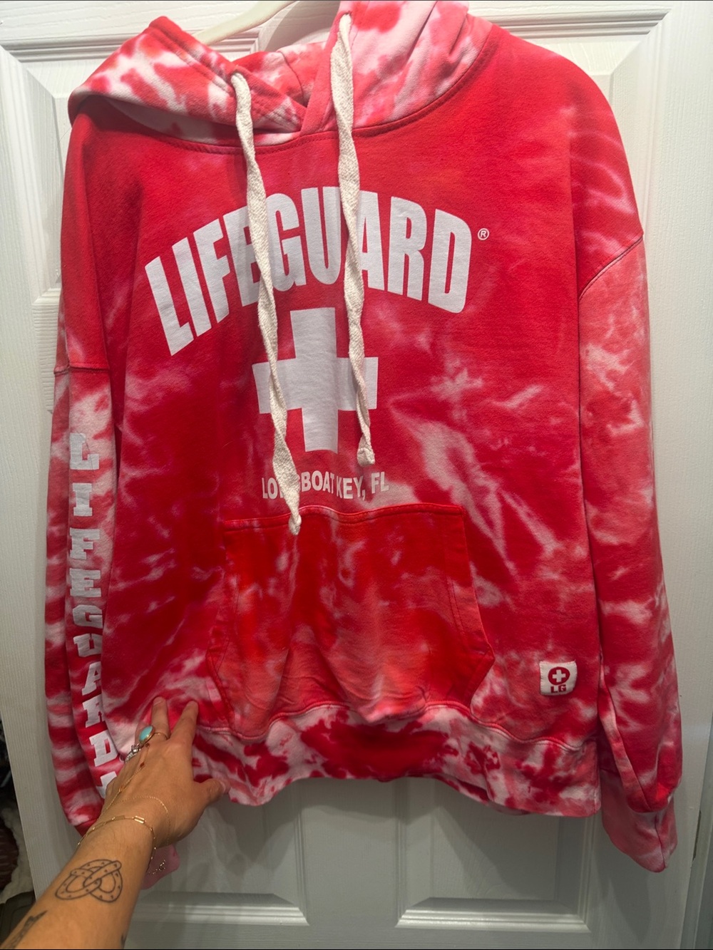 Lifeguard Tie-Dye Pullover Hoodie in Red & White - Picture 2 of 2